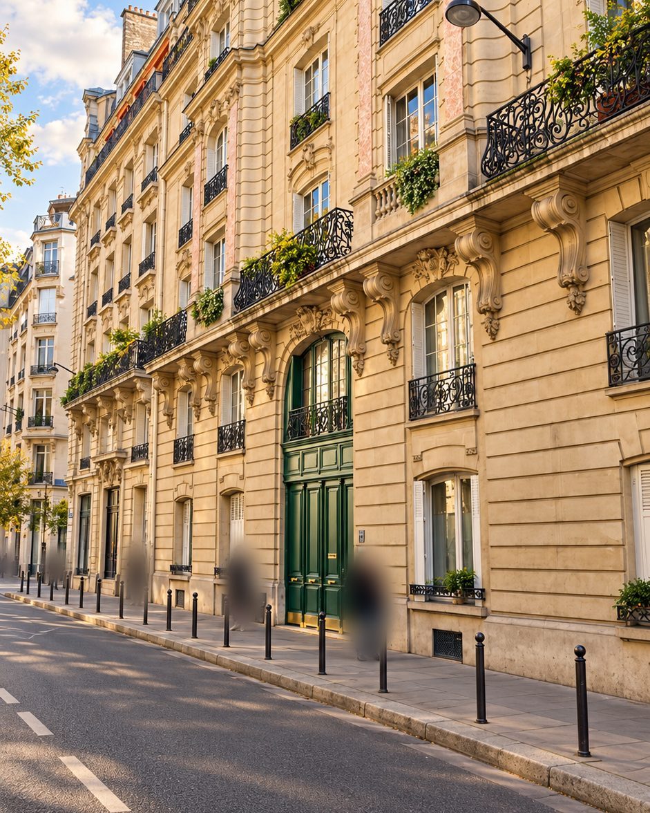 Façade de l'immeuble au 34 rue de la Pompe